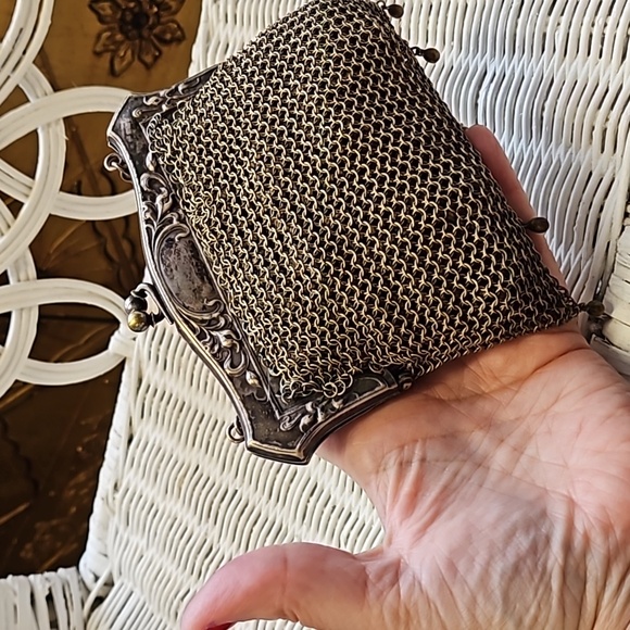 Antique 1900 Early metal mesh, Victorian, velvet embroidery, Art Deco - Picture 6 of 9